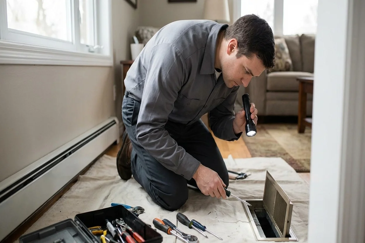 HVAC technician performing maintenance